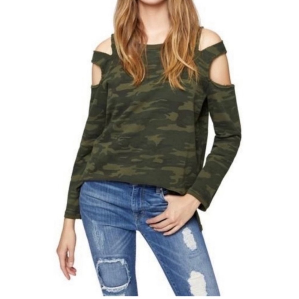 New Condition Sanctuary Camouflage Cold Shoulder Long Sleeved Shirt
